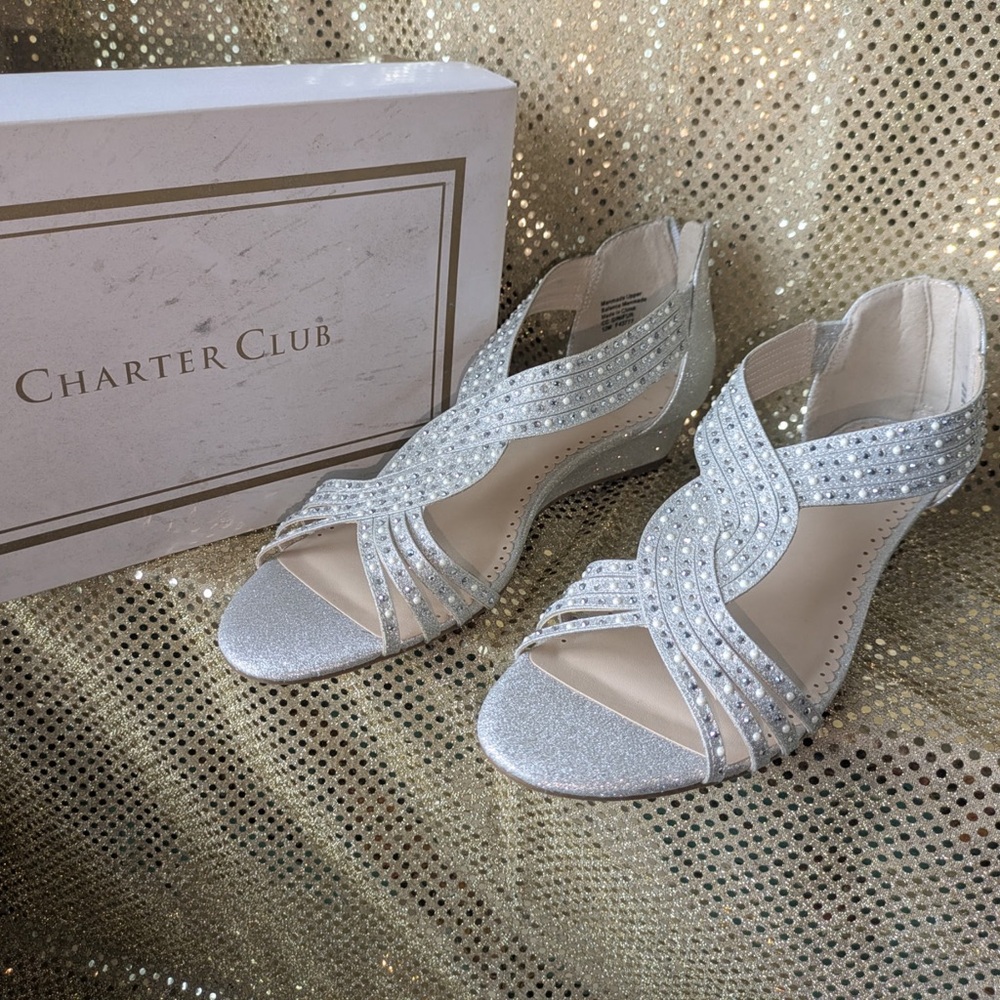 Charter Club Silver Sandals with Sparkling Design